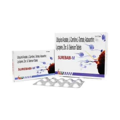 UBIQUINOL ACETATE 100 MG, (REDUCED CO-ENZYME Q10) L-CARNITINE L-TARTATE 500MG, ASTAXANTHIN 10% 8MG, LYCOPENE 10% 30MG, ZINC SULPHATE MONOHYDRATE EQ. TO ELEMENTAL ZINC SODIUM SELENITE 5 MG, EQ.TO ELEMENTAL SELENIUM 100 MCG (SUREBABI-M (FOR MALE INFERTILITY))